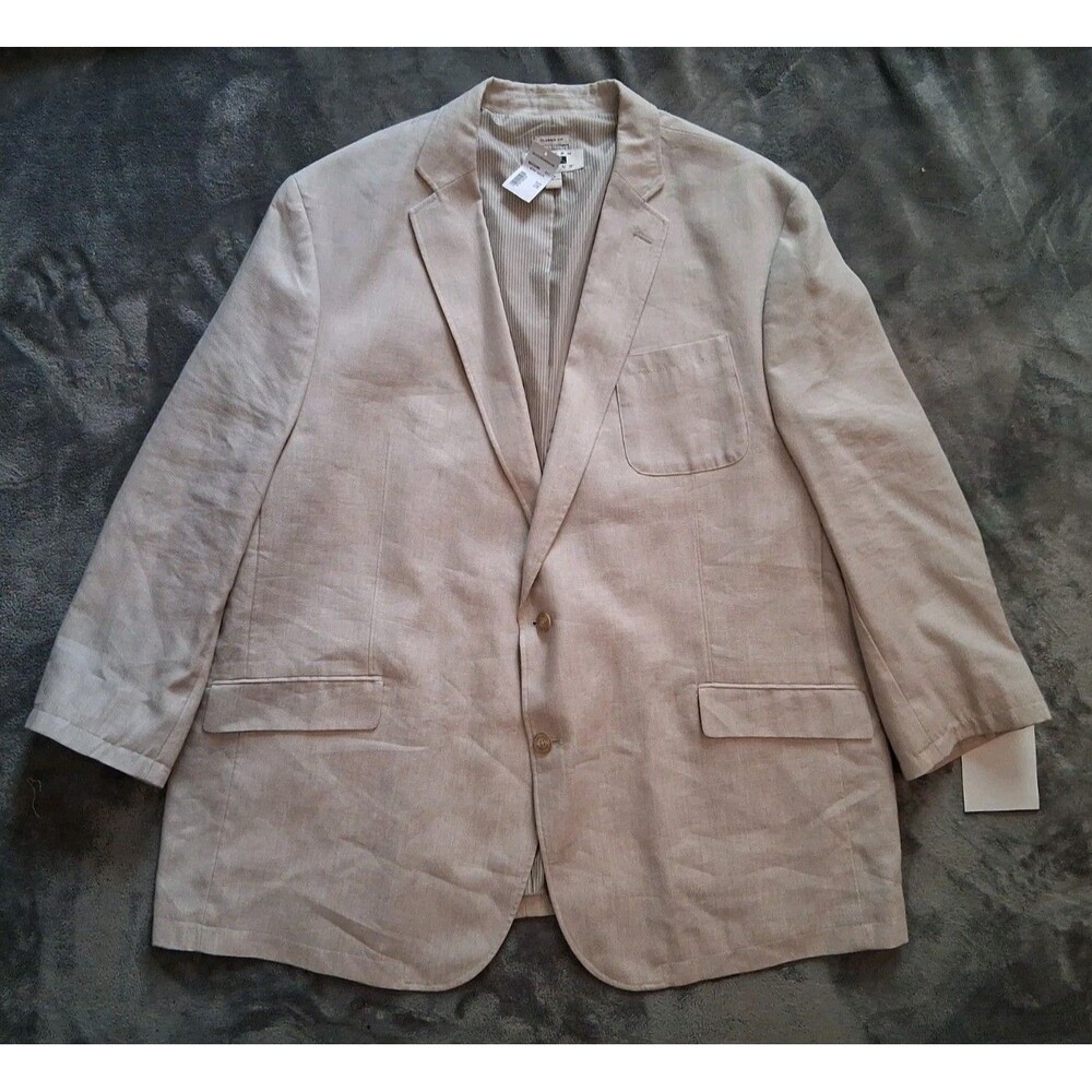 Joseph Abboud Linen Beige Khaki Elbow Patch Sport Coat Blazer Size 2X